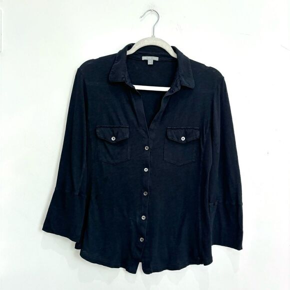 James Perse Contrast Panel Shirt in Black - Picture 8 of 10